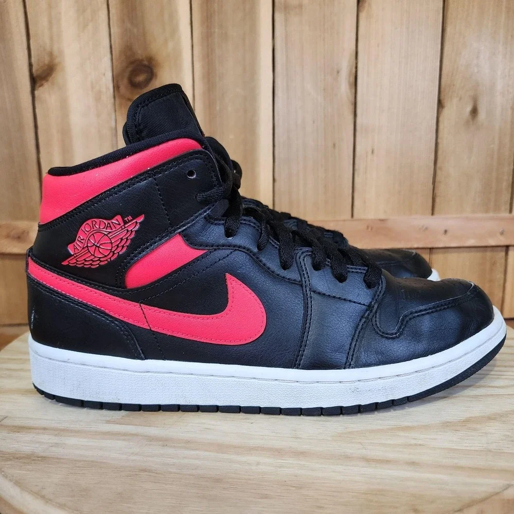 Nike Air Jordan 1 Mid Shoes Womens 11Siren Red Leather Sneakers BQ6472-004